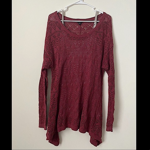 Torrid | Maroon Open Stitch Tunic Sweater - Picture 2 of 5